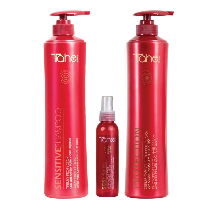 Tahe Botanic Solar Kit - Shampoo Heat Protection 800ml + Hair Cream Photoprotection 800ml + SOS Protect Hair Oil 125ml