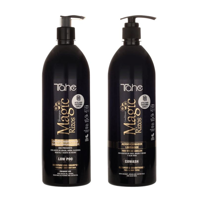Tahe Magic Rizos Big Kit - Low Poo Shampoo 1000ml + Cowash Conditioner 1000ml, For Curly Hair