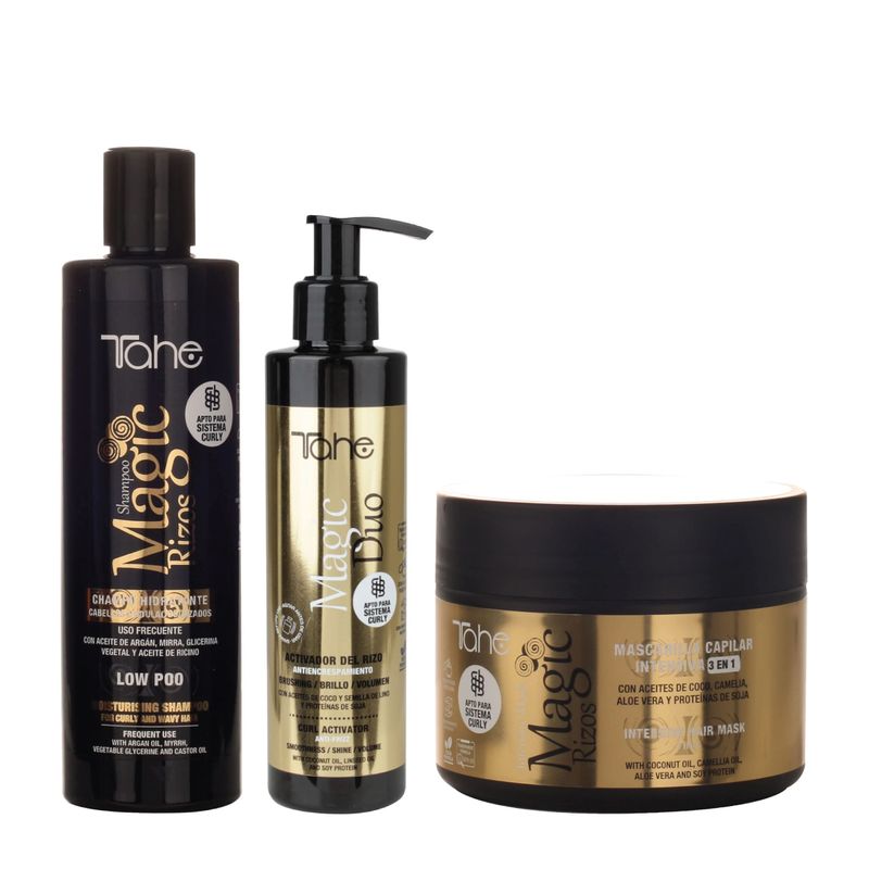 Tahe Magic Rizos Kit - Low Poo Shampoo 300ml, Intensive Hair Mask 3 in 1 300ml, Duo Curl Activator 200ml,  Curly Method