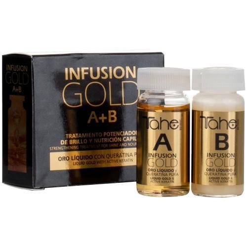 Tahe Infusion Gold Hair Treatment Enhancer for Shine and Nutrition with Liquid Gold and Pure Keratin, 2 x 10 ml