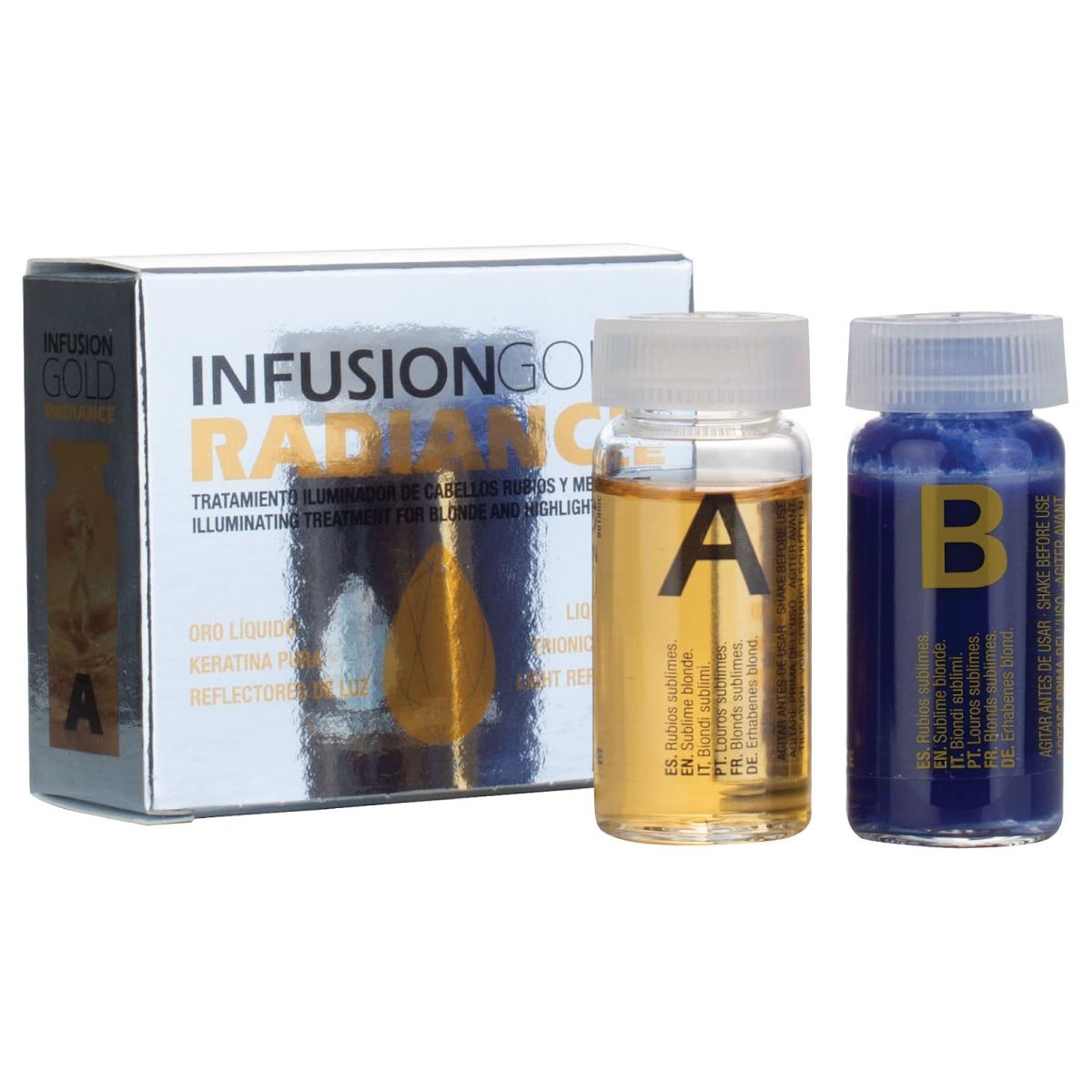 Tahe Infusion Gold Radiance Brightening Treatment for Blonde and Wick Hair with Liquid Gold and Pure Keratin, 2 x 10 ml