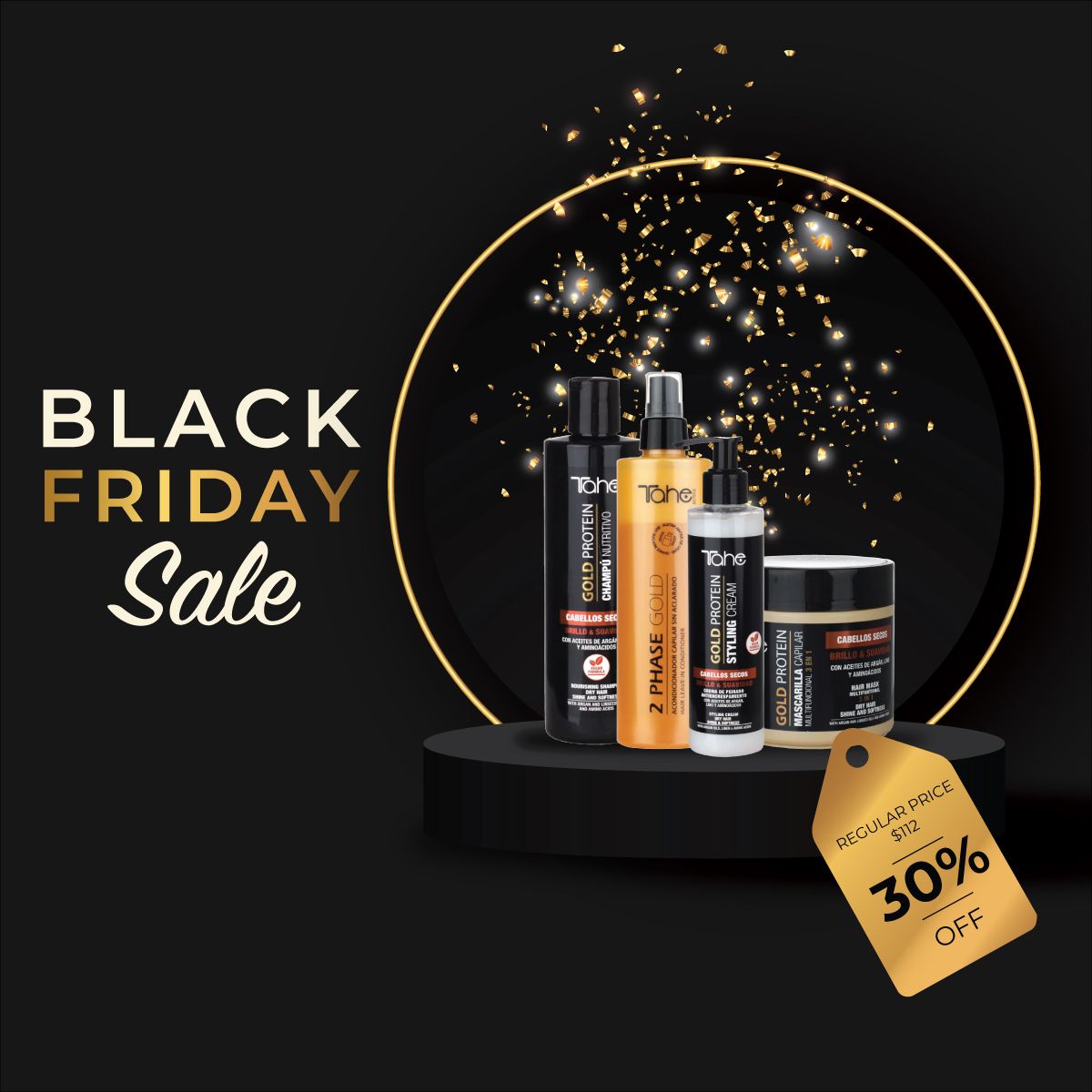 Tahe Gold Protein Nourishing For Dry Hair Small Kit - Shampoo 300ml + Mask 400ml + Styling Cream 200ml + FREE 2 Phase Gold Hair Conditioner 300ml (PROMO)