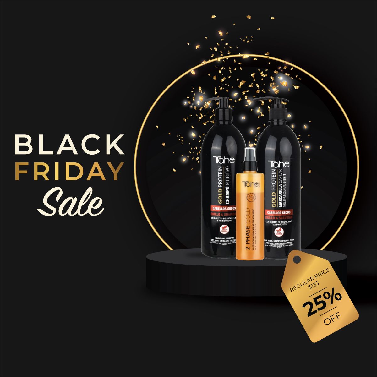 Tahe Gold Protein Nourishing For Dry Hair Kit - Shampoo 1000ml + Mask 1000ml + FREE 2 Phase Gold Hair Conditioner 300ml (PROMO)