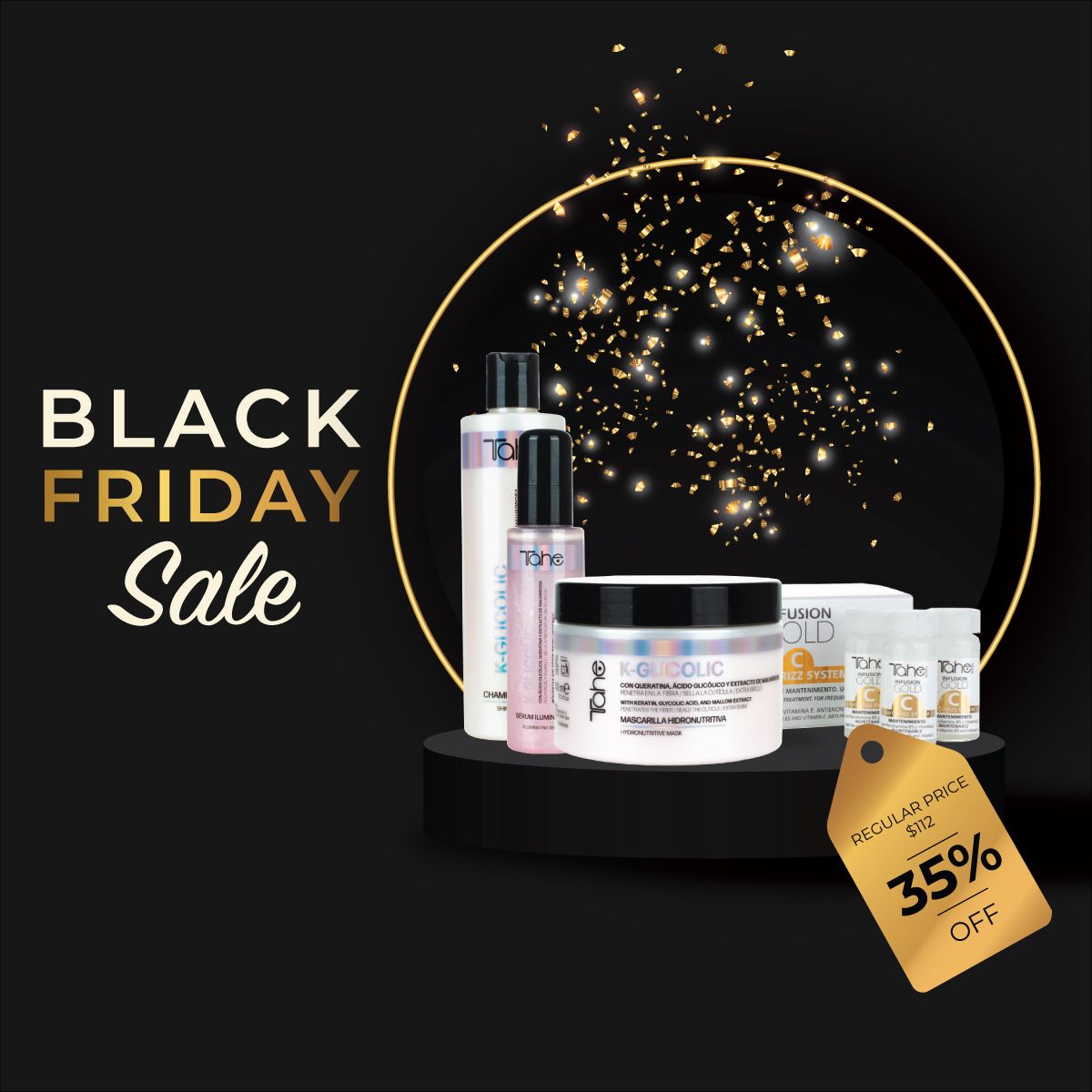 Tahe K-Glicolic Small Kit - Shampoo 300ml + Mask 300ml + Serum 100ml + FREE Infusion Gold C Hair Treatment 5x10ml (PROMO)