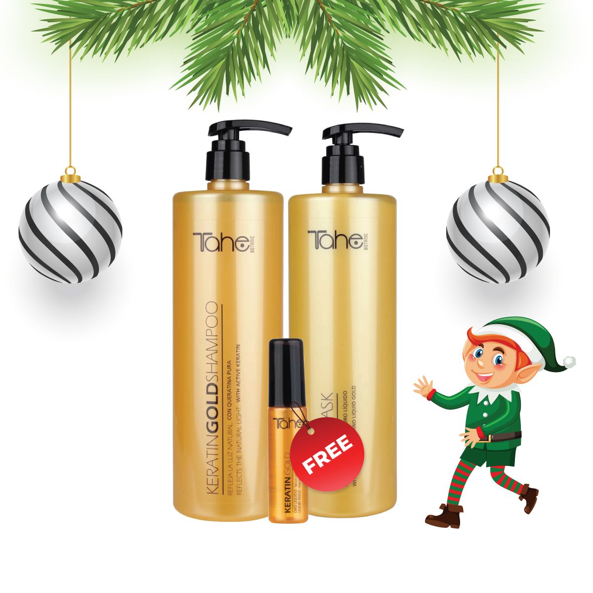 Tahe Keratin Gold Big Kit - Shampoo 1000ml + Mask 1000ml + FREE Serum 30 ml (PROMO)