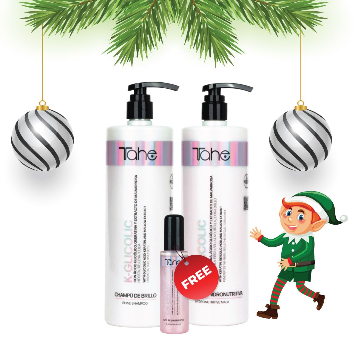 Tahe K-Glicolic Kit - Shampoo 1000ml + Mask 1000ml + FREE Serum 100ml (PROMO)