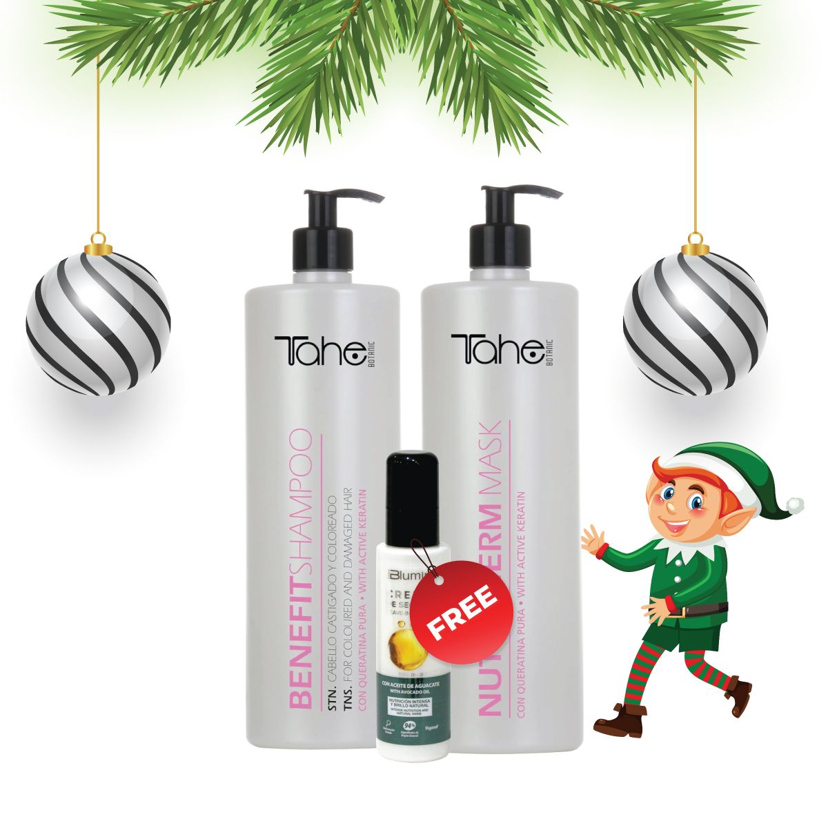 Tahe Botanic Big Kit - Benefit Shampoo 1000ml + Nutri-Therm Mask 1000ml + FREE Blumin Avocado Styling Cream 100ml (PROMO)