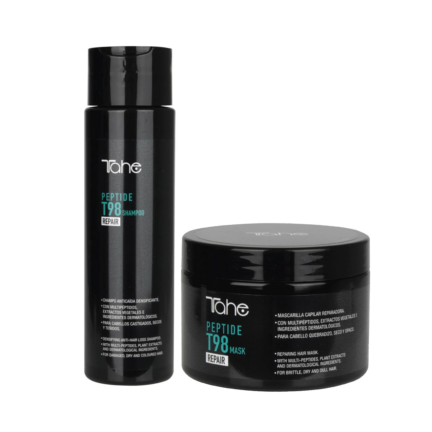 Tahe Peptide T98 Repair Kit - Shampoo 300ml + Mask 300ml with Multi-Peptides, ideal for dry or damaged hair