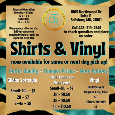 Blank Shirts & Vinyl for IN-STORE PICK UP ONLY