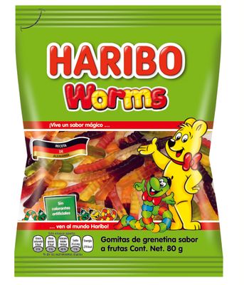 Haribo Worms 80g 
(10 Uni x 80g c/u)