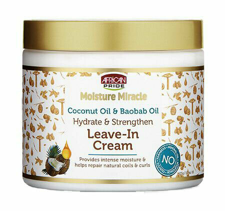 African Pride Moisture Miracle Coconut Oil &amp; Baobab Oil Hydrate &amp; Strengthen Leave-In Cream 443 gr