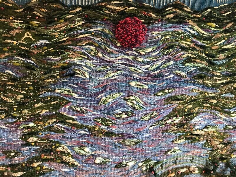 "Bord de l'eau "    160x140 , 90% de pure laine , 600 heures de tissage