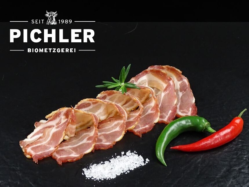 Bio Frühstückspeck (Bacon), roh geräuchert geschnitten ca. 1kg