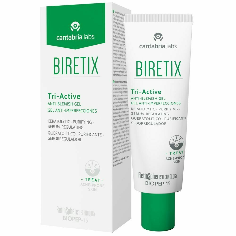BIRETIX TRIACTIVE 50_ml. Gel fresco y de textura sedosa con formula con triple acción: purificante, electrolítica y sebo-reguladora.