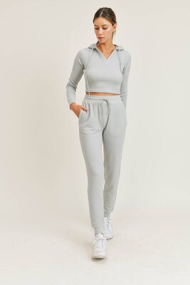 Waffle Knit Cropped Hoodie Top
