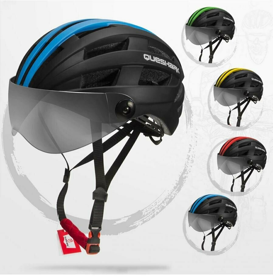 Fahrradhelm mit verstellbarer Schutzbrille/Visier klarsicht für Erwachsene  in verschiedenen Farben