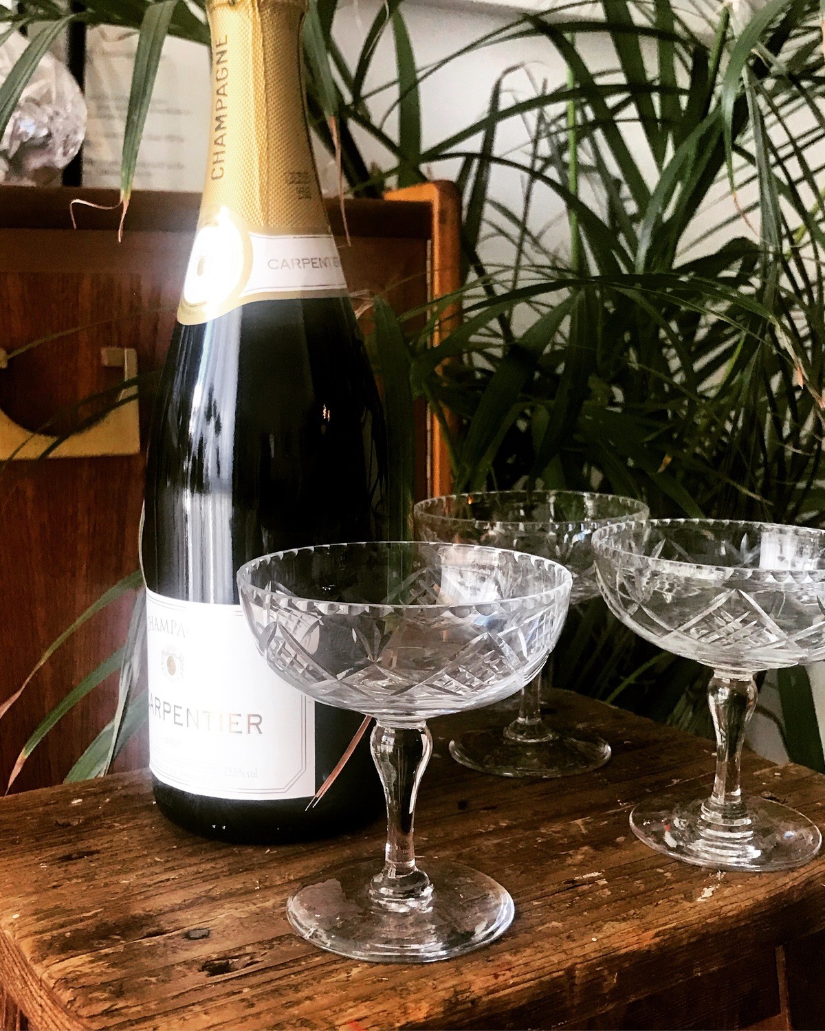 6 Vintage Crystal Coupe Glasses 