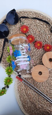 Paws Glass Can plus Bamboo Lid and Straw