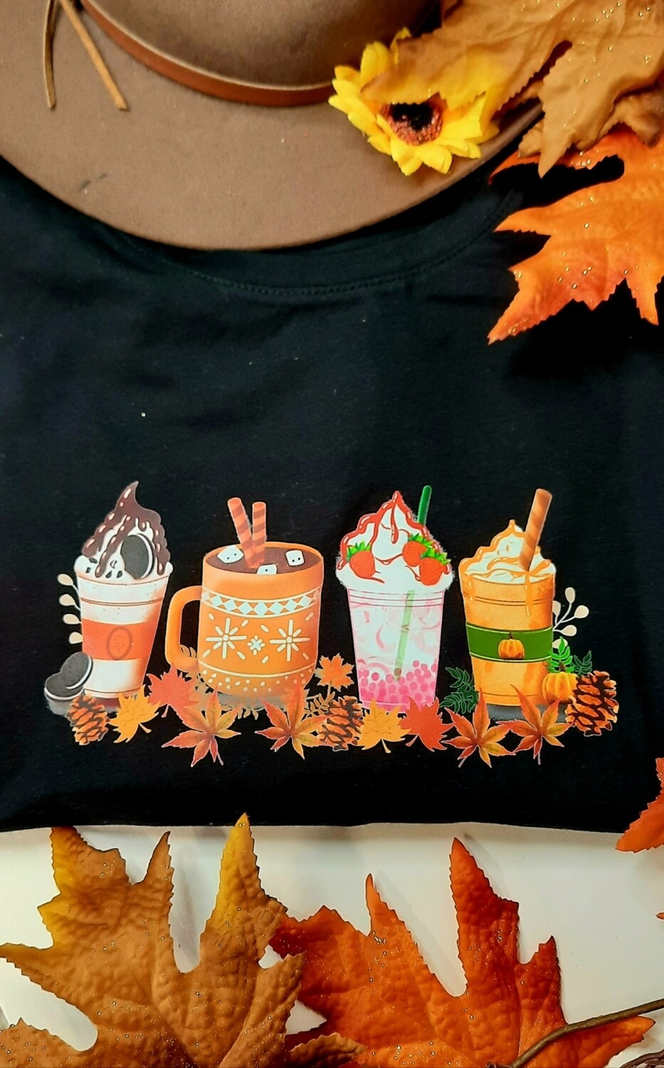 Autumn Vibe T-Shirt - Coffee Cups