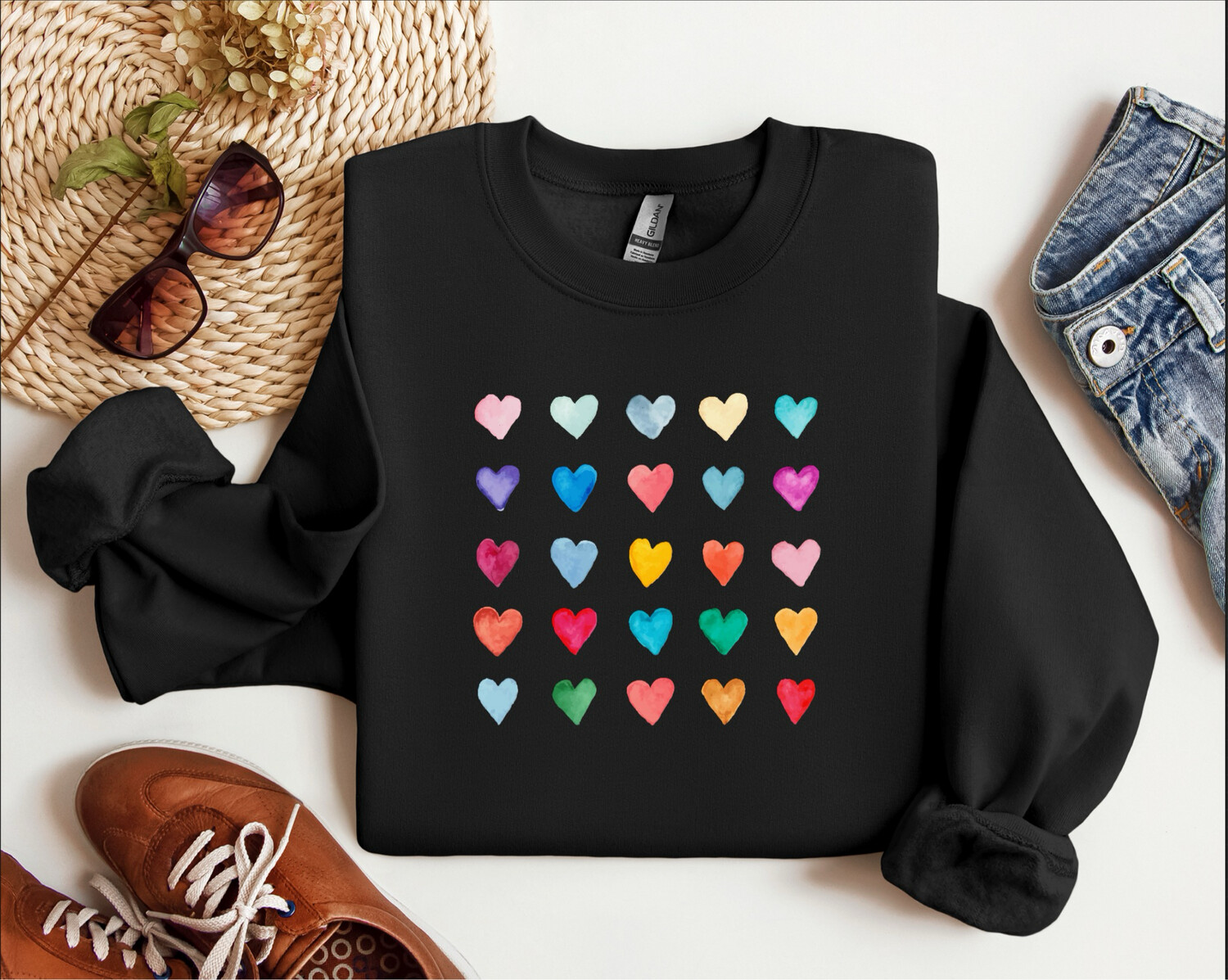 Rainbow of Hearts Sweat Top/Crew Neck