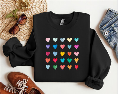 Rainbow of Hearts Sweat Top/Crew Neck