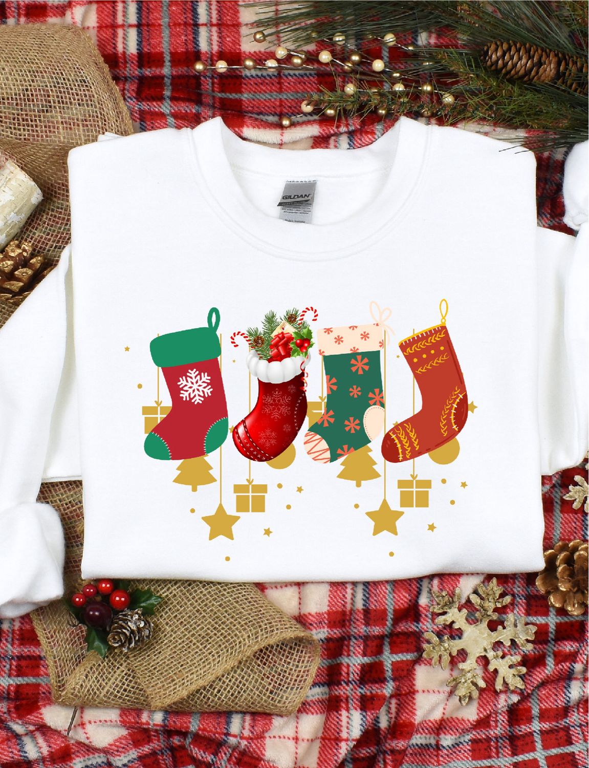 Christmas Stockings Sweat Top/Crew Neck