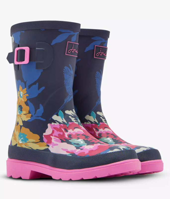 Dark Blue Floral Rain Boots - 2