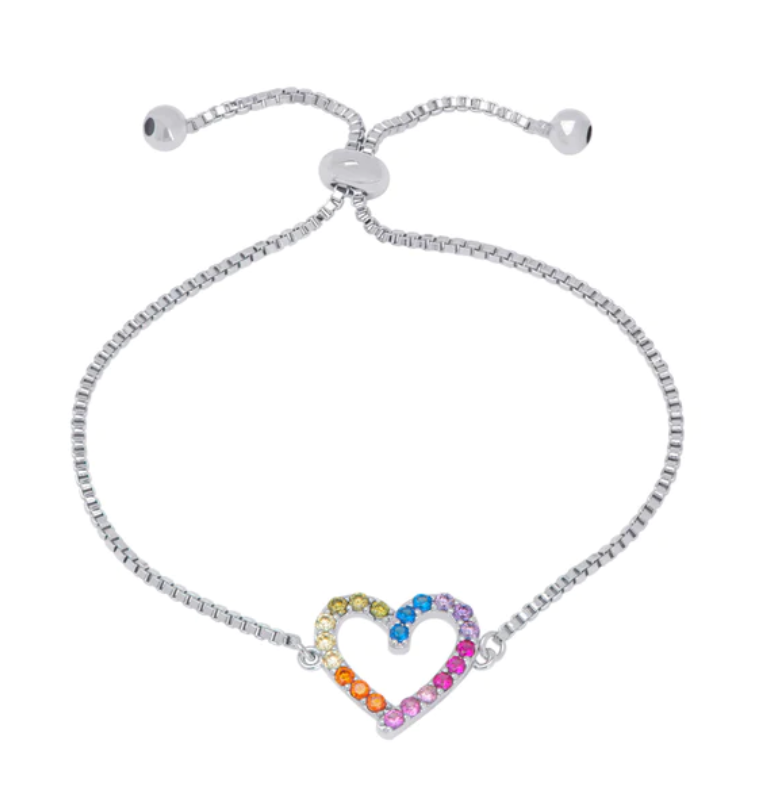 Rainbow CZ Heart Bracelet 1024B