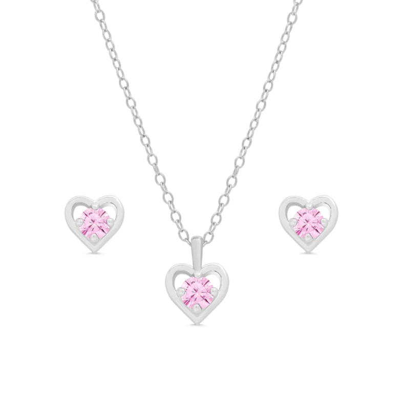 Pink Heart CZ Stud & Necklace S-313-PK