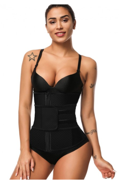 Black Queen Size Zip Latex Punching Waist Trainer 7 Steel Bones Ultra Light