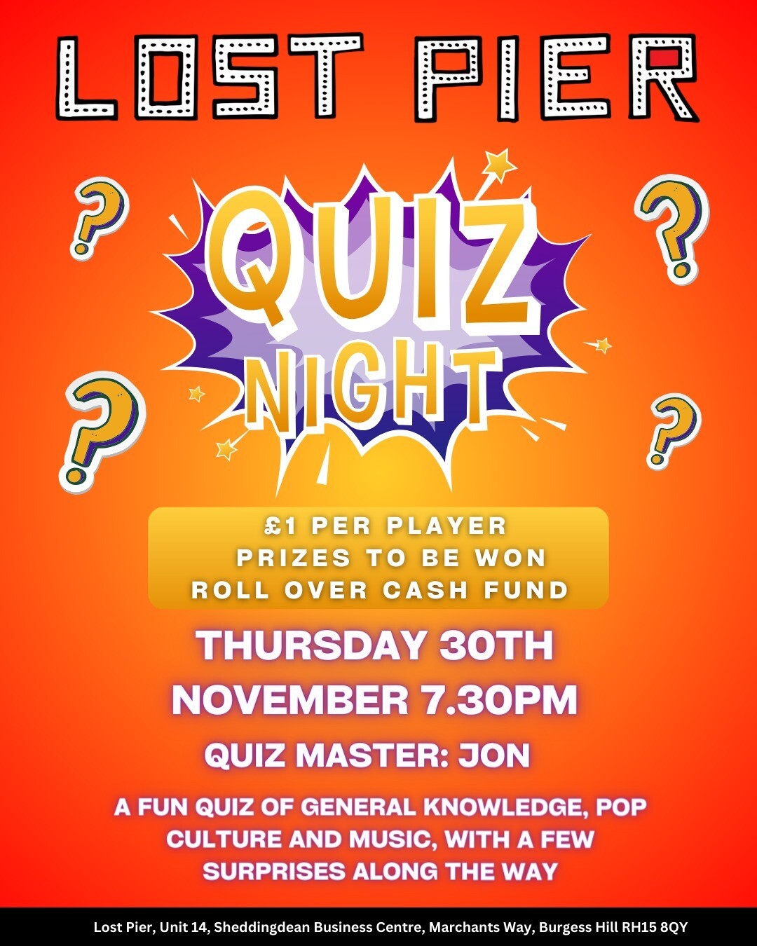 Table for Quiz Night 30th November