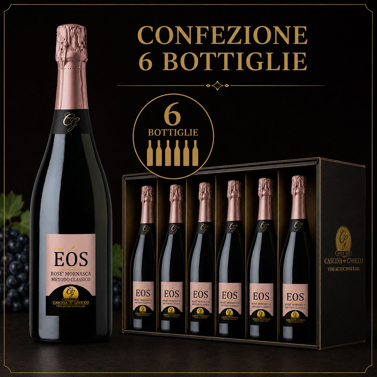6 Bottiglie di 6 Bottiglie di "EOS" Mornasca 2012 - IGT Metodo Classico Rosè - 146 Mesi sui lieviti - EDIZIONE LIMITATA, SOLO 500 BOTTIGLIE PRODOTTE