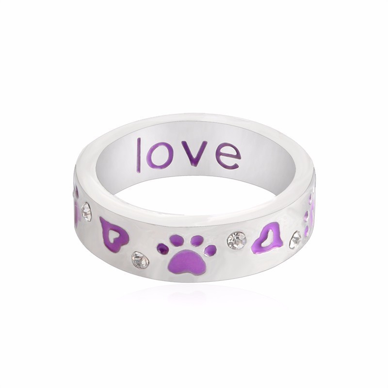 Purple Paw &amp; Crystal &quot;Unconditional love&quot; Ring