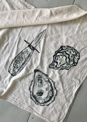 Oysters + Knife Screen-Printed Tea Towel