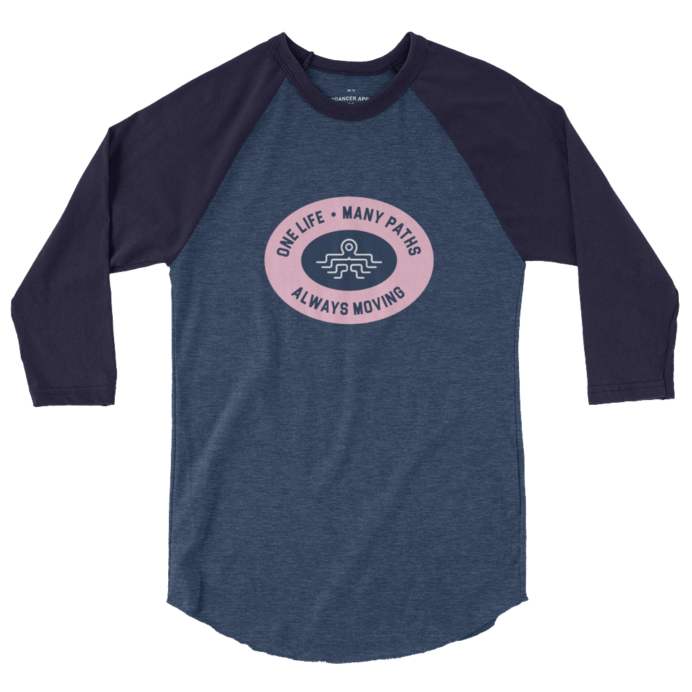 Unisex Octodancer Oval Logo + Tag 3/4 Raglan Shirt (Heather Denim/Navy)