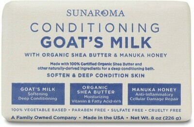 SUNAROMA GOATS MILK SOAP (with Shea Butter &amp; Manuka Honey) 8 oz. BAR