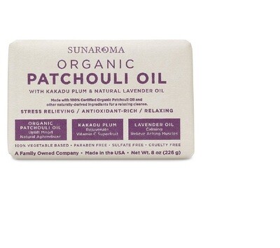 SUNAROMA PATCHOULI ORGANIC SOAP (with Kakadu Plum &amp; Lavender oil) 8 oz. BAR