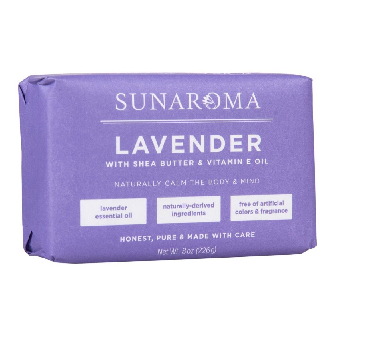 SUNAROMA LAVENDER &amp; SHEA BUTTER ORGANIC SOAP 8 OZ. BAR