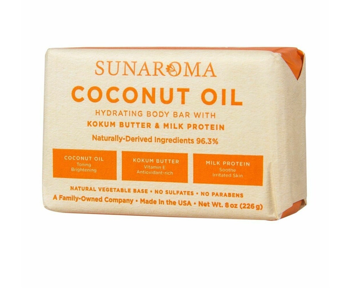 SUNAROMA ORGANIC COCONUT (with KuKum Butter) 8 oz. BAR