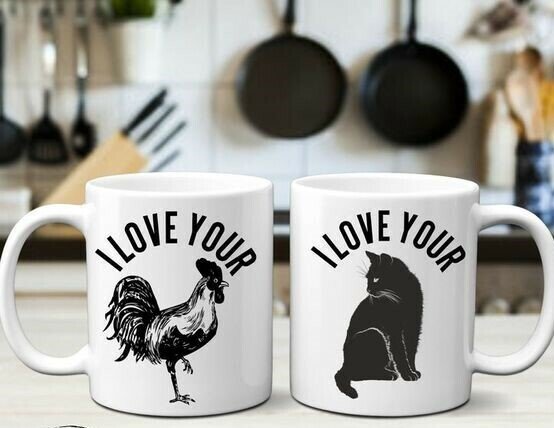 Rooster & Cat Mug set of 2