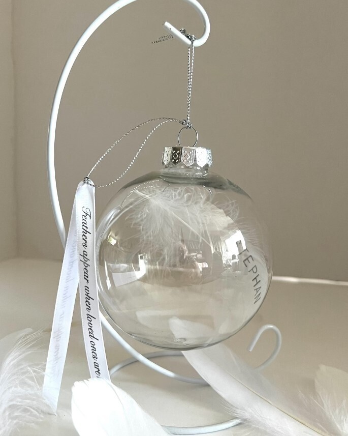 Glass Feather Memorial Bauble 8cm