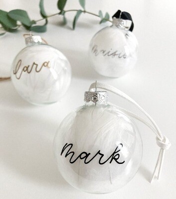 The Classy Feathered 8cm GLASSS Personalised Bauble
