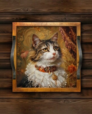 Wooden Tray with Leather Straps (CATS) - 320mm x 320mm - Catalogue Pawtraits