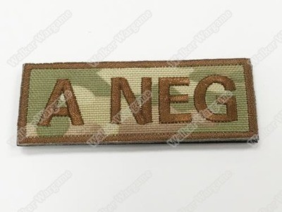 WG040 US Army A NEG Blood Type Patch With Velcro - Multicam Colour