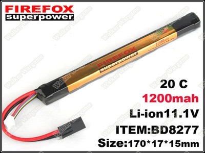 L FireFox Stick Type 11.1V 1200mah 20C LiPo Li-Polymer Battery (RC, All Airsoft Gun AEG)