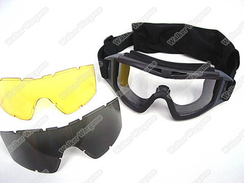 Tactical X500 Wind Dust Goggle Glasses With 3 Lens - Black Tan
