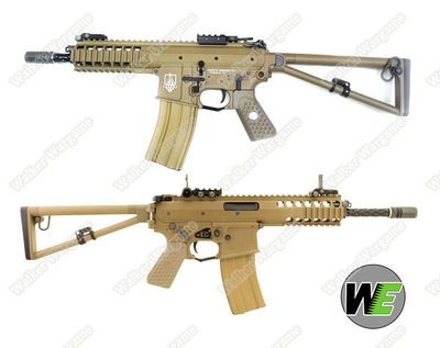 WE KAC PDW 8&quot; Open Bolt Green Gas Blow Back GBB Rifle - Tan