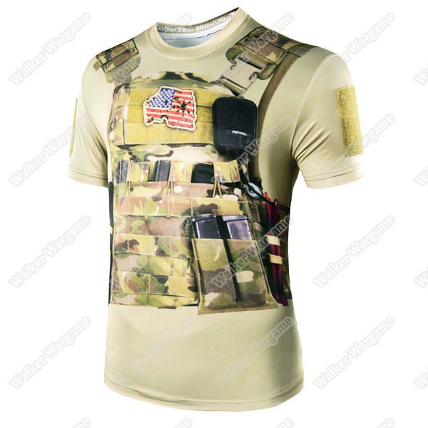 3D Print Combat Vest - Longtail T Short Sleeve T Shirt COOLMAX Fiber - Tan