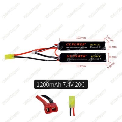 GE Power Lipo battery 7.4V 1200MAH 20C RC Airsoft Gun Battery 2P Type (Deans And Tamiya Connect)