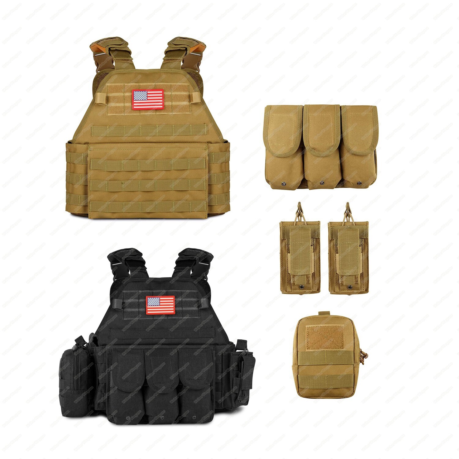 Obemisk Tactical Molle Vest With Pouch Black & Tan